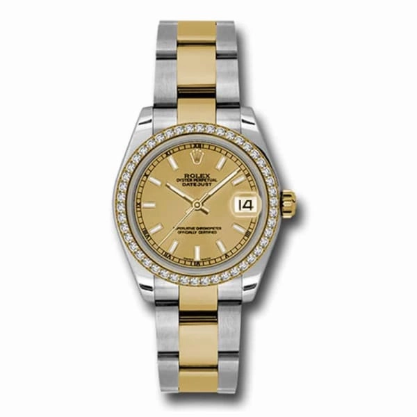 Rolex Datejust 31mm - Ref: 178383 chio - Champagne Stick Dial & Diamond Bezel, Two Tone Stainless Steel & 18K Yellow Gold Oyster Bracelet Women's Watch