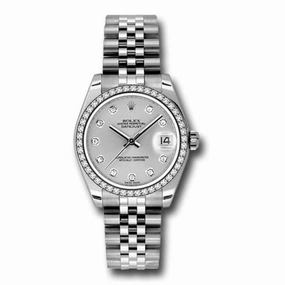 Rolex Datejust 31mm - Ref: 178384-0003 - Silver Dial & Diamond Bezel, Stainless Steel Jubilee Bracelet Women's Watch