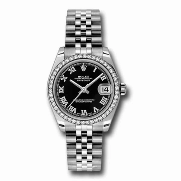 Rolex Datejust 31mm - Ref: 178384-0039 - Black Dial & Diamond Bezel, Stainless Steel Jubilee Bracelet Women's Watch