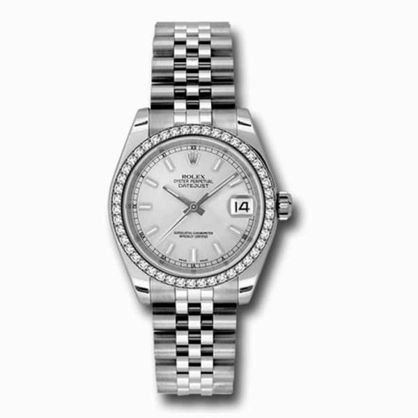 Rolex Datejust 31mm - Ref: 178384-0051 - Silver Dial & Diamond Bezel, Stainless Steel Jubilee Bracelet Women's Watch