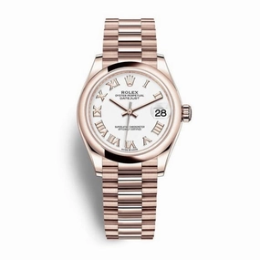 Rolex Datejust 31mm - Ref: 278245-0018 - White Roman Dial, 18K Rose Gold Presidential Bracelet Women's Watch