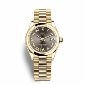 Rolex Datejust 31mm - Ref: 278248-0032 - Grey Roman Diamond Dial, 18K Yellow Gold Presidential Bracelet Women's Watch