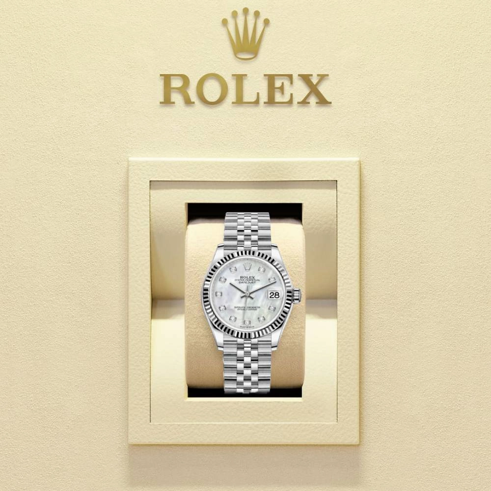 Rolex Datejust 31mm - Ref: 278274-0006 - White Mother of Pearl Diamond Dial, Stainless Steel Jubilee Bracelet Women's Watch