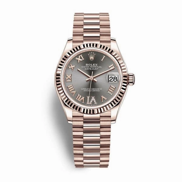Rolex Datejust 31mm - Ref: 278275-0033 - Rhodium Grey Dial, 18K Rose Gold President Bracelet Women's Watch