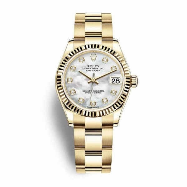 Rolex Datejust 31mm - Ref: 278278-0017 - White Mother of Pearl Diamond Dial, 18K Yellow Gold Oyster Bracelet Women's Watch