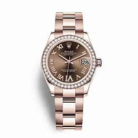 Rolex Datejust 31mm - Ref: 278285rbr-0015 - Chocolate Roman Diamond Dial & Diamond Bezel, 18K Rose Gold Oyster Bracelet Women's Watch