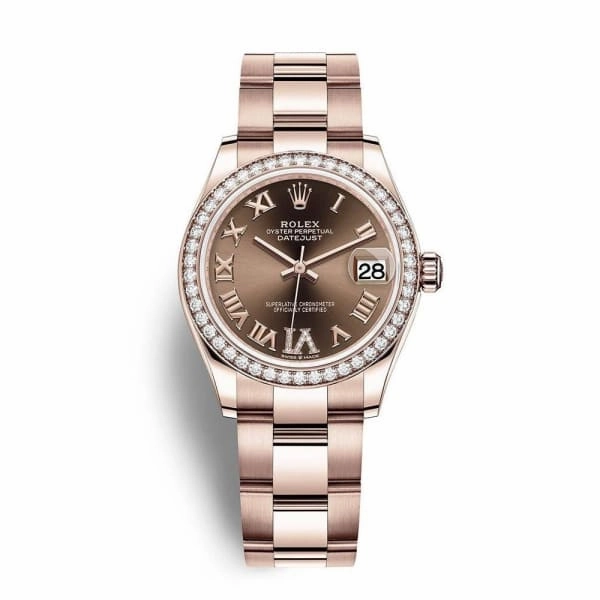 Rolex Datejust 31mm - Ref: 278285rbr-0015 - Chocolate Roman Diamond Dial & Diamond Bezel, 18K Rose Gold Oyster Bracelet Women's Watch