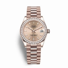 Rolex Datejust 31mm - Ref: 278285rbr-0018 - Champagne Stick Dial, 18K Rose Gold President Bracelet Women's Watch