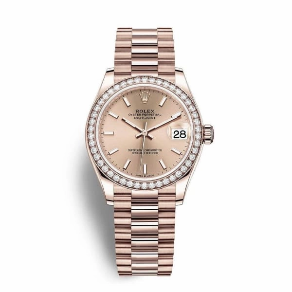 Rolex Datejust 31mm - Ref: 278285rbr-0018 - Champagne Stick Dial, 18K Rose Gold President Bracelet Women's Watch