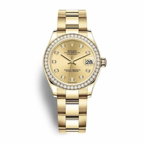 Rolex Datejust 31mm - Ref: 278288rbr-0012 - Champagne Diamond Dial & Diamond Bezel, 18K Yellow Gold Oyster Bracelet Women's Watch