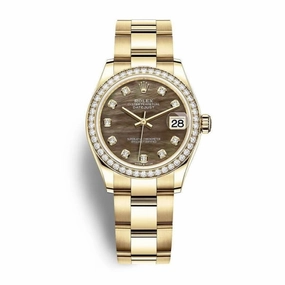 Rolex Datejust 31mm - Ref: 278288rbr-0031 - Black Mother of Pearl Diamond Dial & Diamond Bezel, 18K Yellow Gold Oyster Bracelet Women's Watch