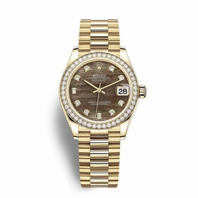 Rolex Datejust 31mm - Ref: 278288rbr-0032 - Black Mother of Pearl Diamond Dial & Diamond Bezel, 18K Yellow Gold Oyster Bracelet Women's Watch