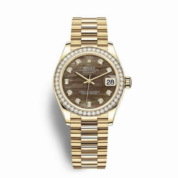 Rolex Datejust 31mm - Ref: 278288rbr-0032 - Black Mother of Pearl Diamond Dial & Diamond Bezel, 18K Yellow Gold Oyster Bracelet Women's Watch