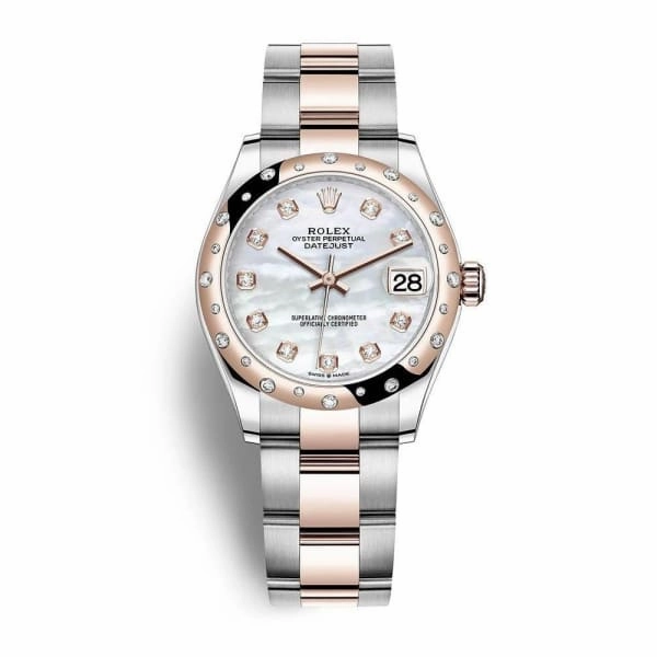 Rolex Datejust 31mm - Ref: 278341rbr-0025 - White Mother of Pearl Diamond Dial & Diamond Bezel, Two Tone Stainless Steel & 18K Rose Gold Oyster Bracelet Women's Watch