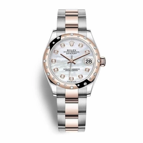 Rolex Datejust 31mm - Ref: 278341rbr-0025 - White Mother of Pearl Diamond Dial & Diamond Bezel, Two Tone Stainless Steel & 18K Rose Gold Oyster Bracelet Women's Watch