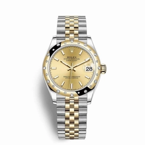 Rolex Datejust 31mm - Ref: 278343rbr-0014 - Champagne Stick Dial & Diamond Bezel, Two Tone Stainless Steel & 18K Yellow Gold Jubilee Bracelet Women's Watch