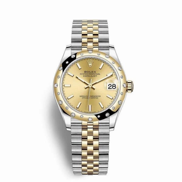 Rolex Datejust 31mm - Ref: 278343rbr-0014 - Champagne Stick Dial & Diamond Bezel, Two Tone Stainless Steel & 18K Yellow Gold Jubilee Bracelet Women's Watch