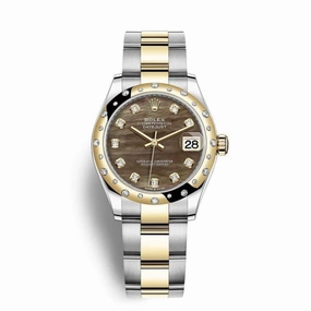 Rolex Datejust 31mm - Ref: 278343rbr-0023 - Black Mother of Pearl Diamond Dial & Diamond Bezel, Two Tone Stainless Steel & 18K Yellow Gold Oyster Bracelet Women's Watch