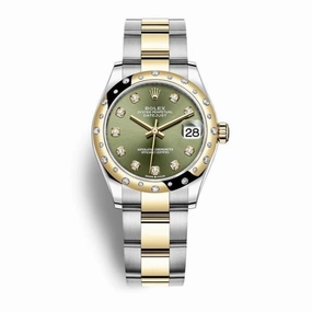 Rolex Datejust 31mm - Ref: 278343rbr-0029 - Olive Green Diamond Dial & Diamond Bezel, Two Tone Stainless Steel & 18K Yellow Gold Oyster Bracelet Women's Watch