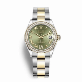 Rolex Datejust 31mm - Ref: 278383rbr-0015 - Olive Green Roman Diamond Dial & Diamond Bezel, Two Tone Stainless Steel & 18K Yellow Gold Oyster Bracelet Women's Watch