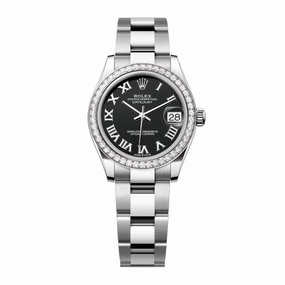Rolex Datejust 31mm - Ref: 278384rbr-0001 - Black Roman Dial & Diamond Bezel, Stainless Steel Oyster Bracelet Women's Watch