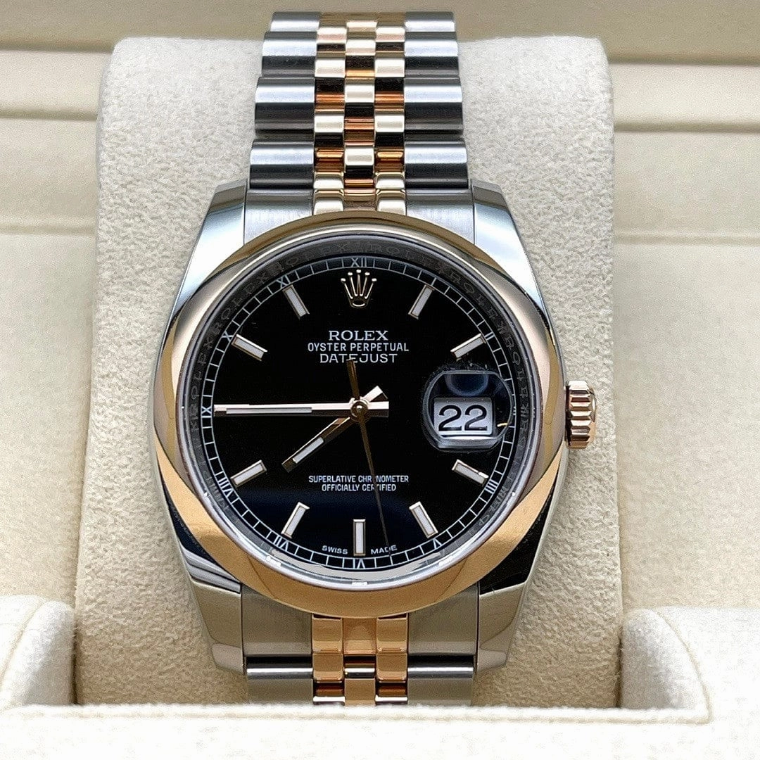 Rolex Datejust 36 116201 Stainless Steel Rose Gold Black Dial