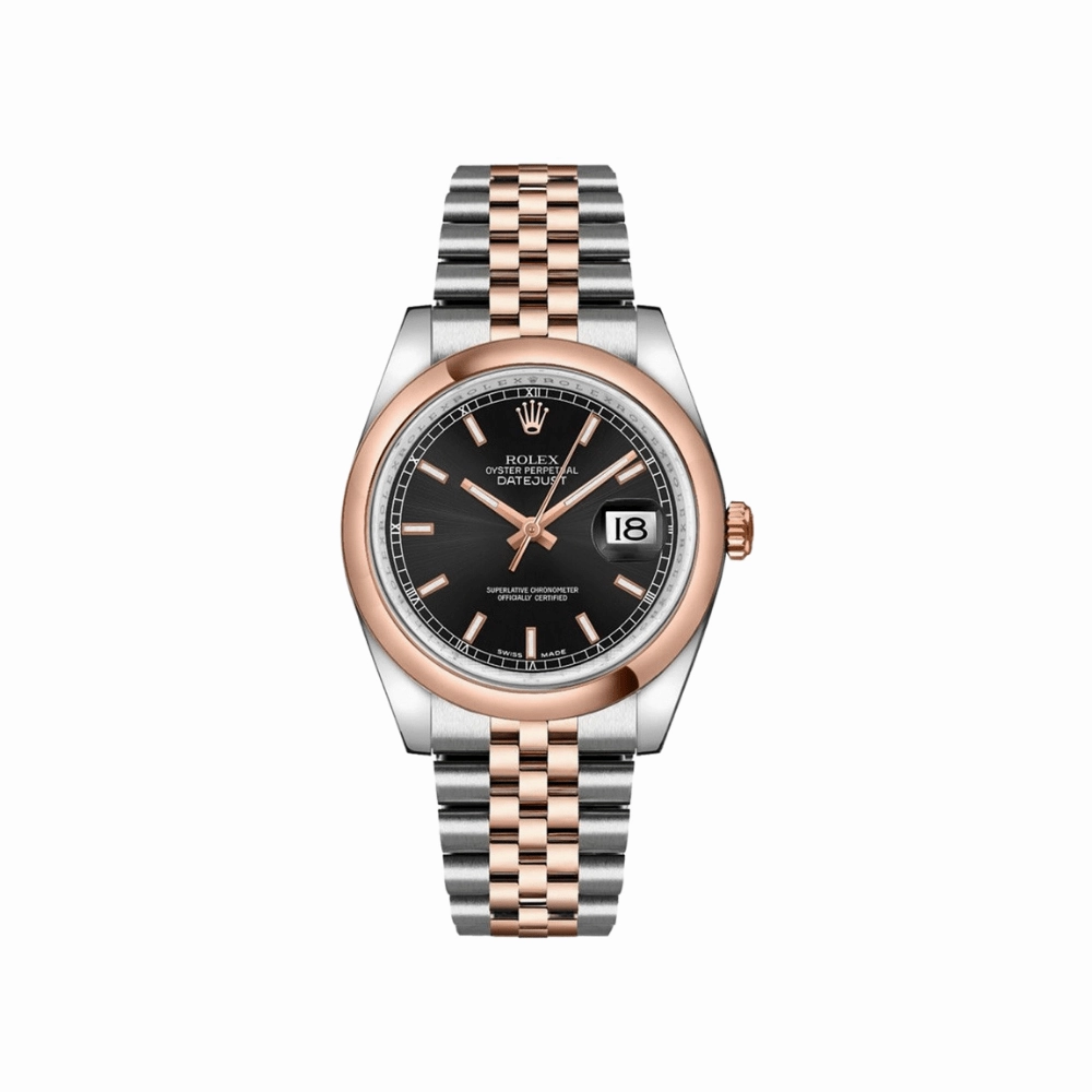 Rolex Datejust 36 116201 Stainless Steel Rose Gold Black Dial