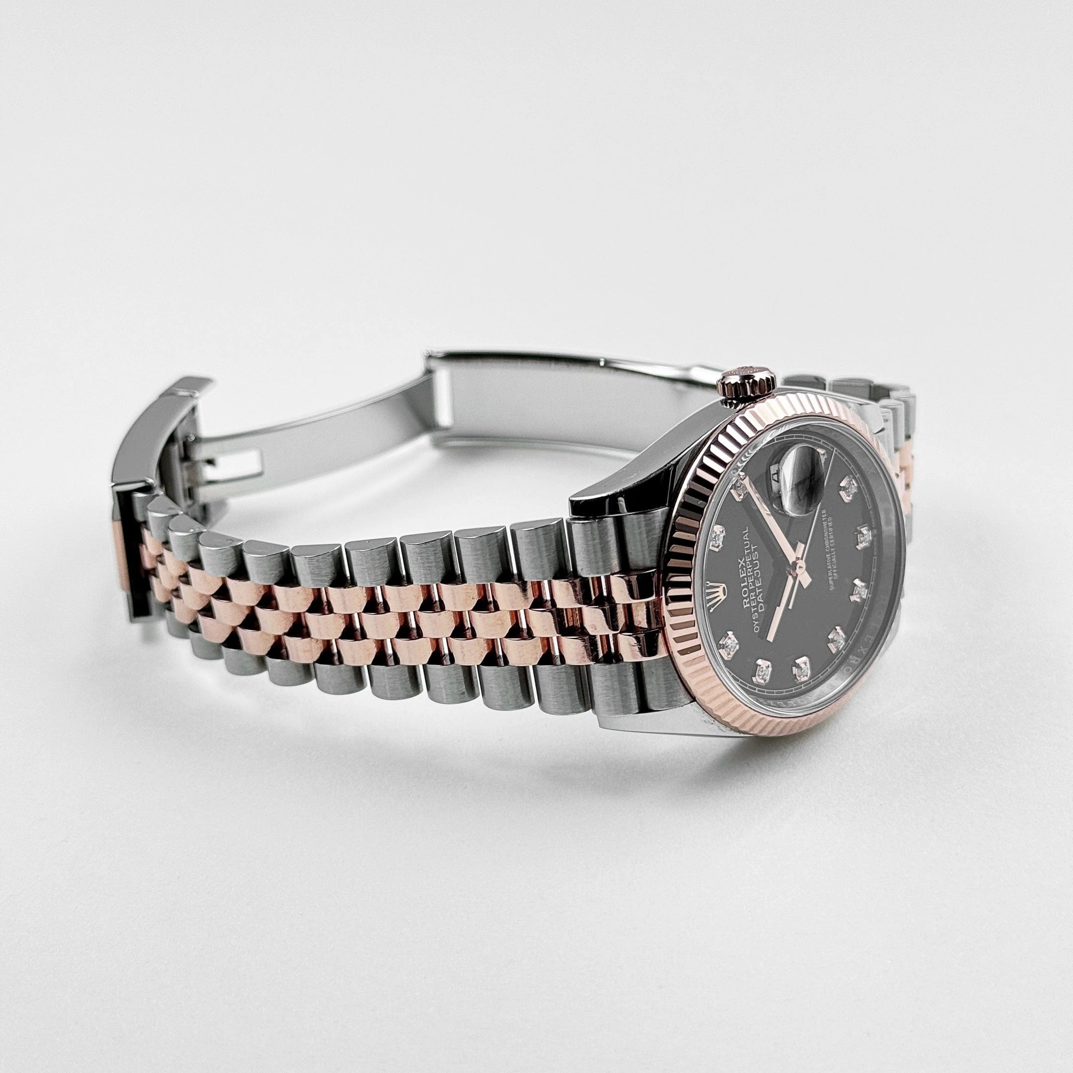 Rolex Datejust 36 126231 Rose Gold Stainless Steel Black Diamond Dial