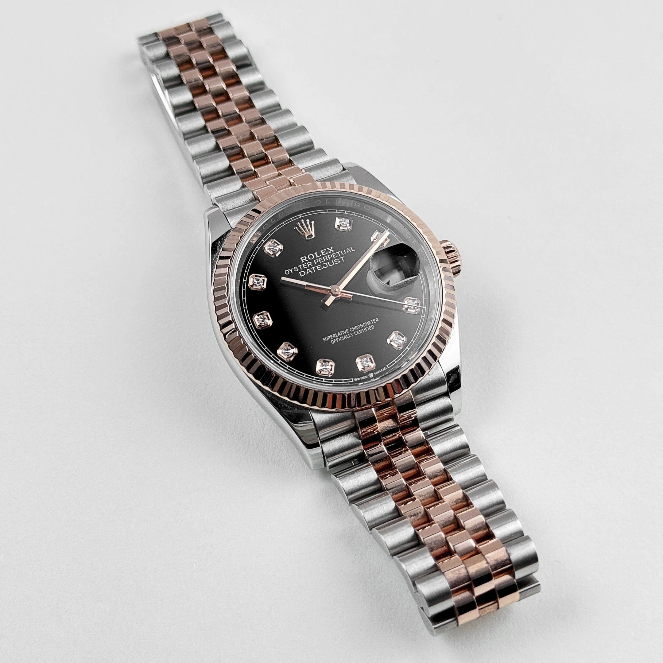 Rolex Datejust 36 126231 Rose Gold Stainless Steel Black Diamond Dial
