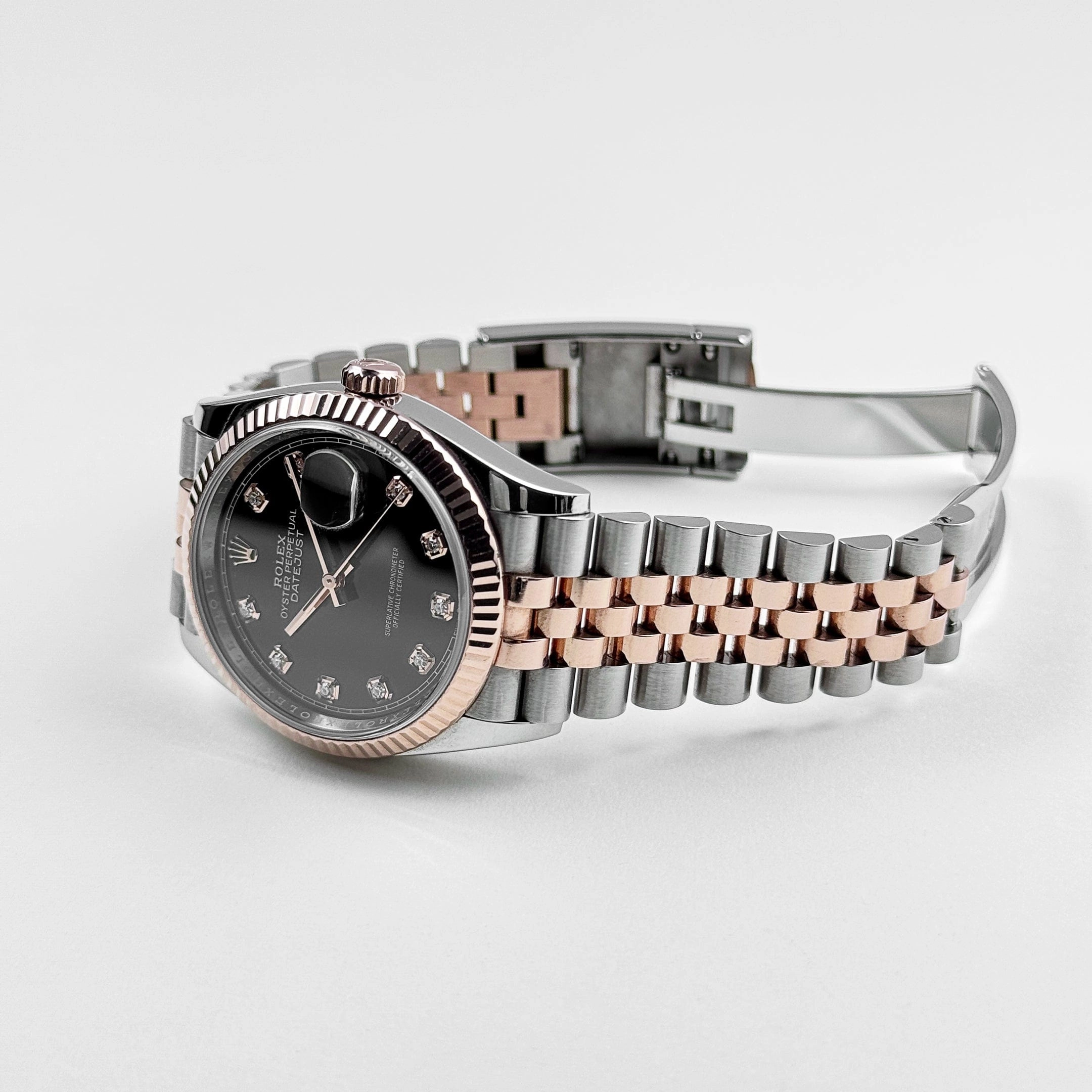 Rolex Datejust 36 126231 Rose Gold Stainless Steel Black Diamond Dial