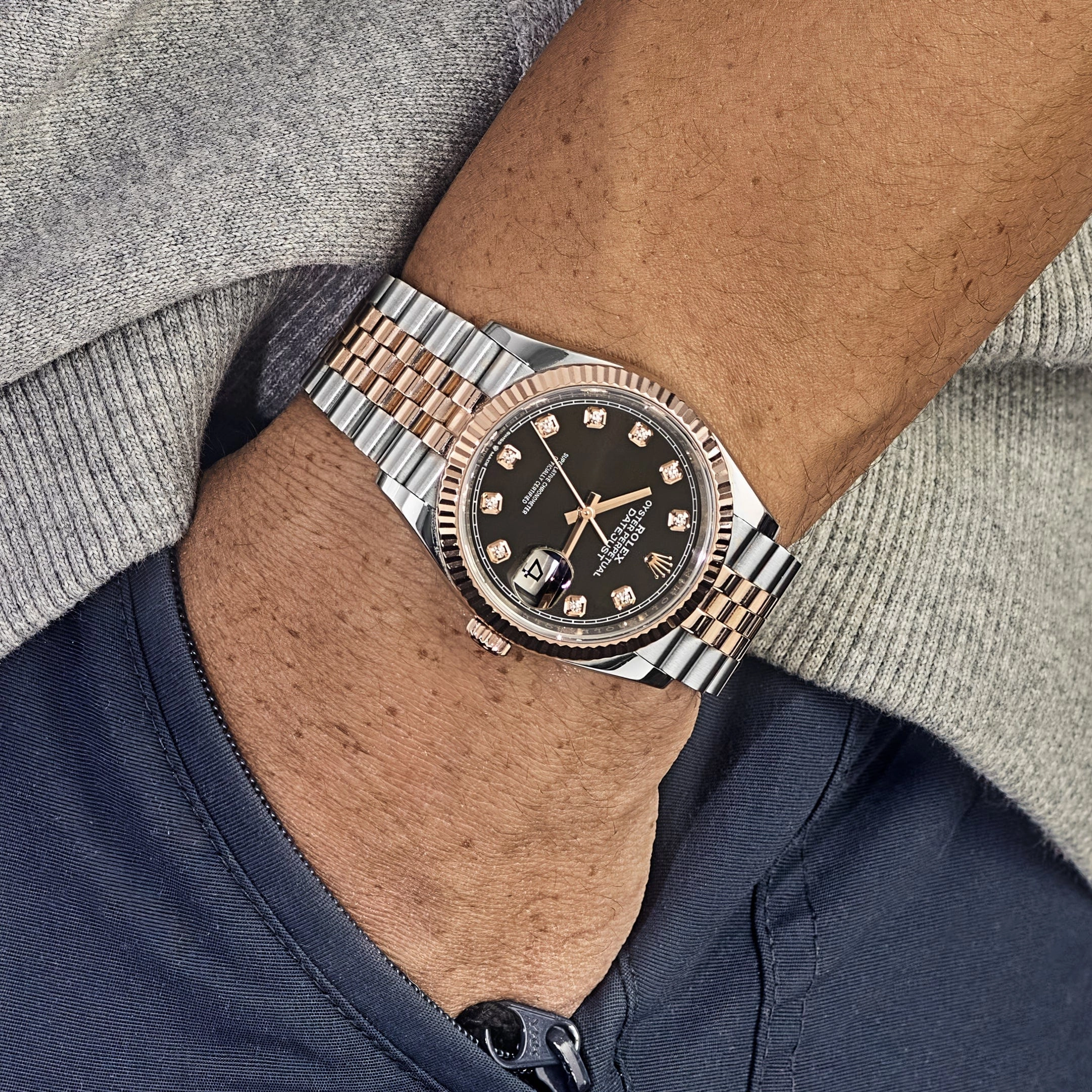 Rolex Datejust 36 126231 Rose Gold Stainless Steel Black Diamond Dial