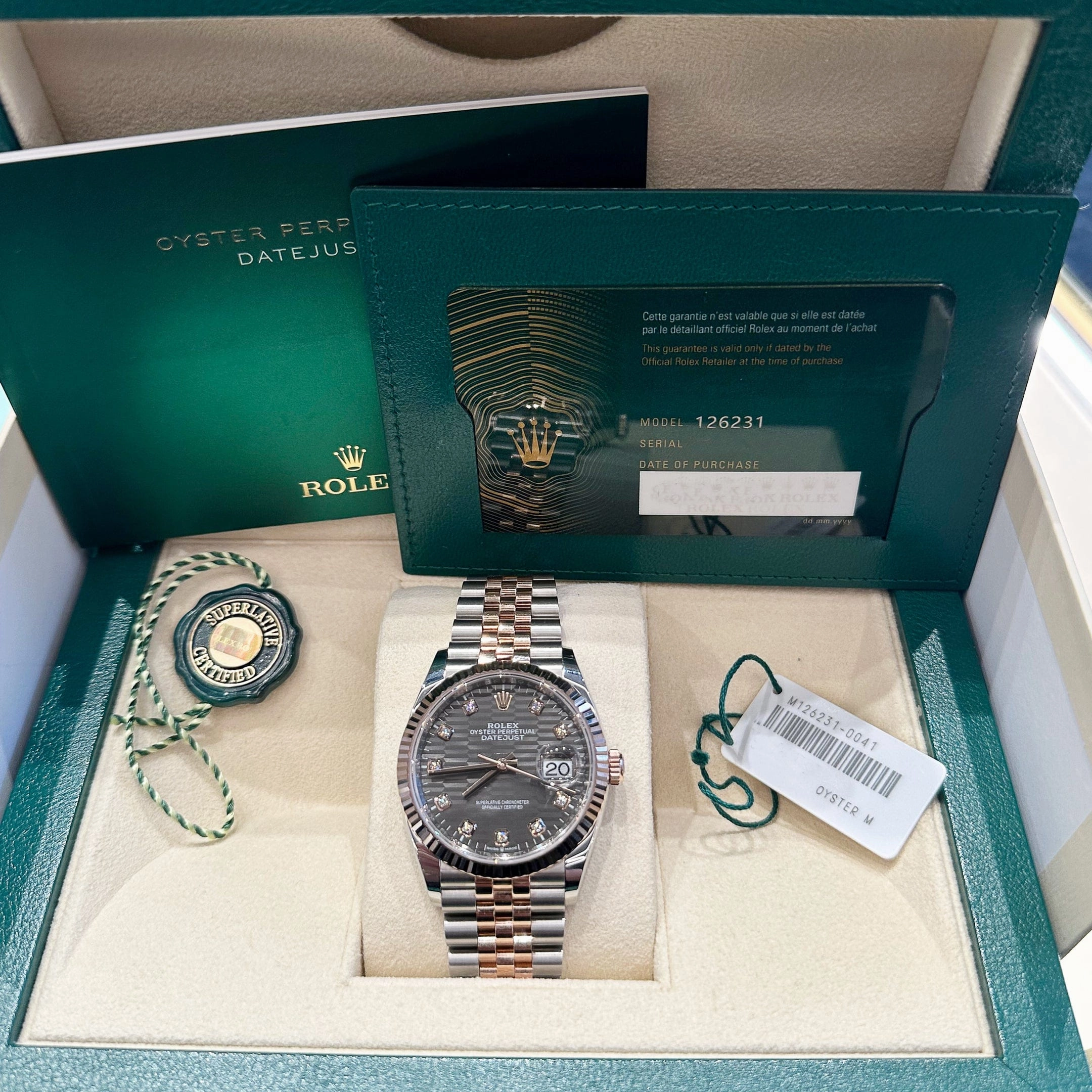 Rolex Datejust 36 126231 Rose Gold Stainless Steel Slate Motif Diamond Dial (2023)