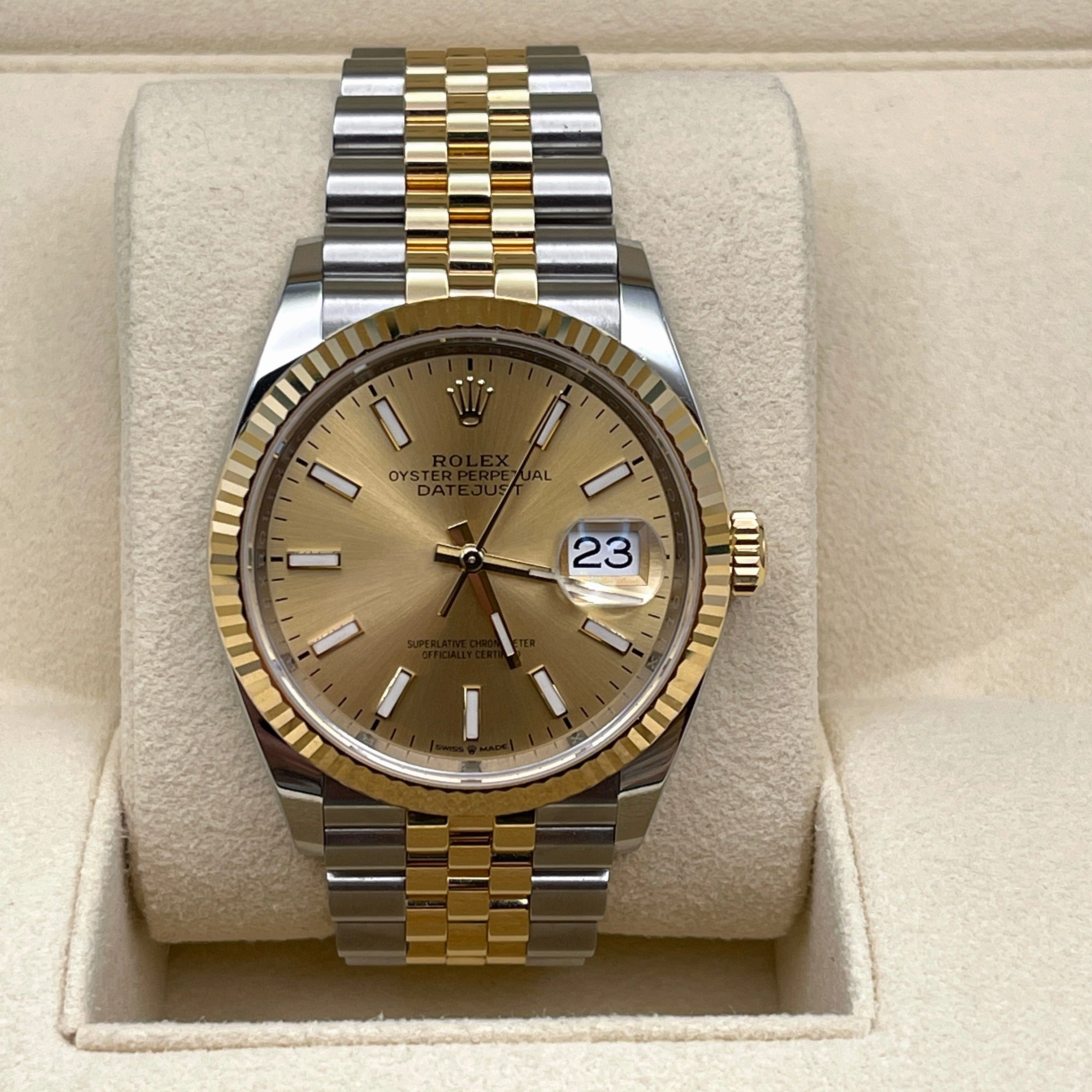 Rolex Datejust 36 126233 Stainless Steel Yellow Gold Champagne Dial Jubilee
