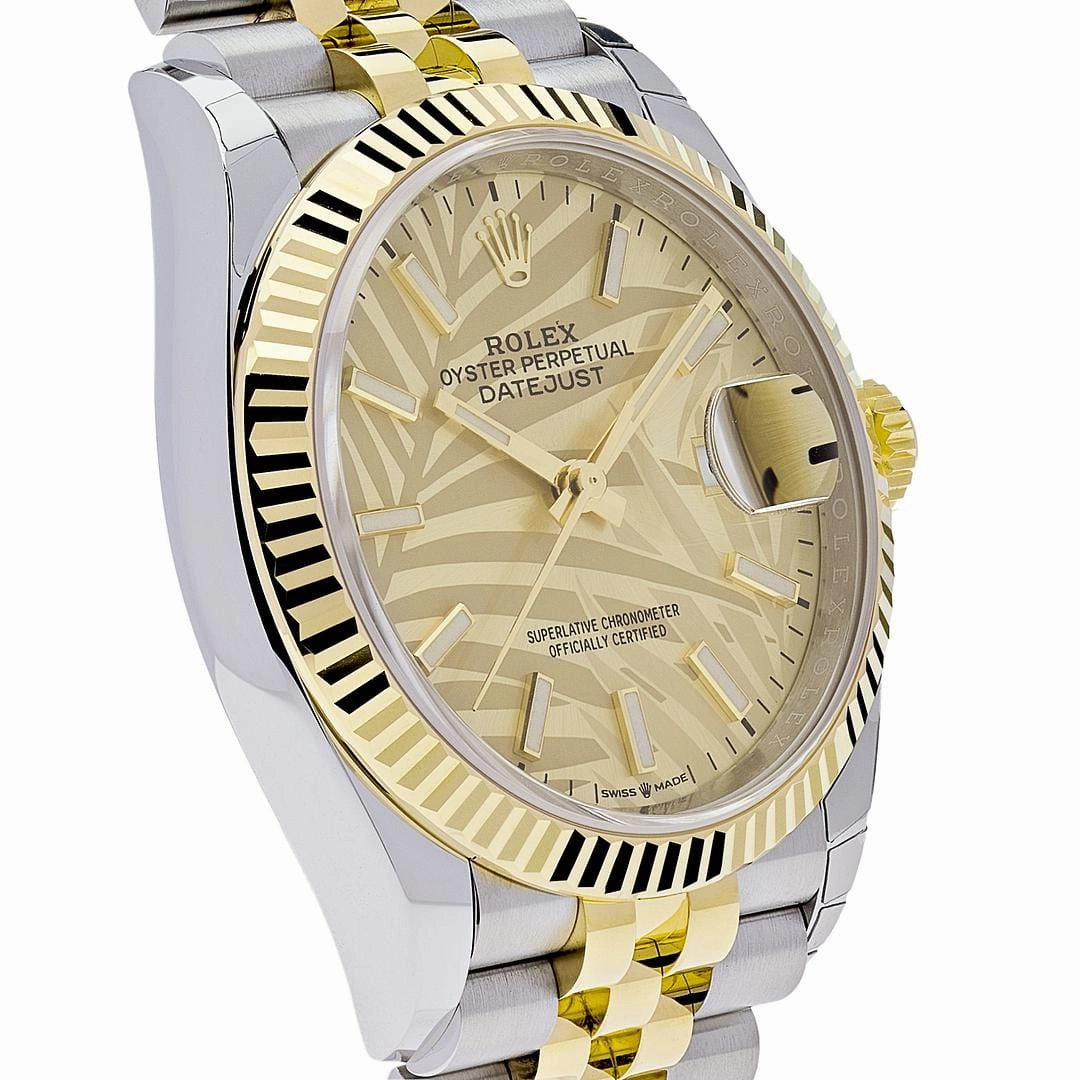 Rolex Datejust 36 126233 Stainless Steel Yellow Gold Palm Motif Dial Jubilee