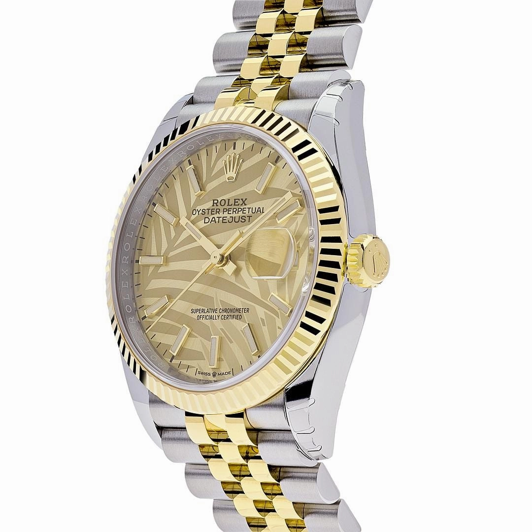Rolex Datejust 36 126233 Stainless Steel Yellow Gold Palm Motif Dial Jubilee
