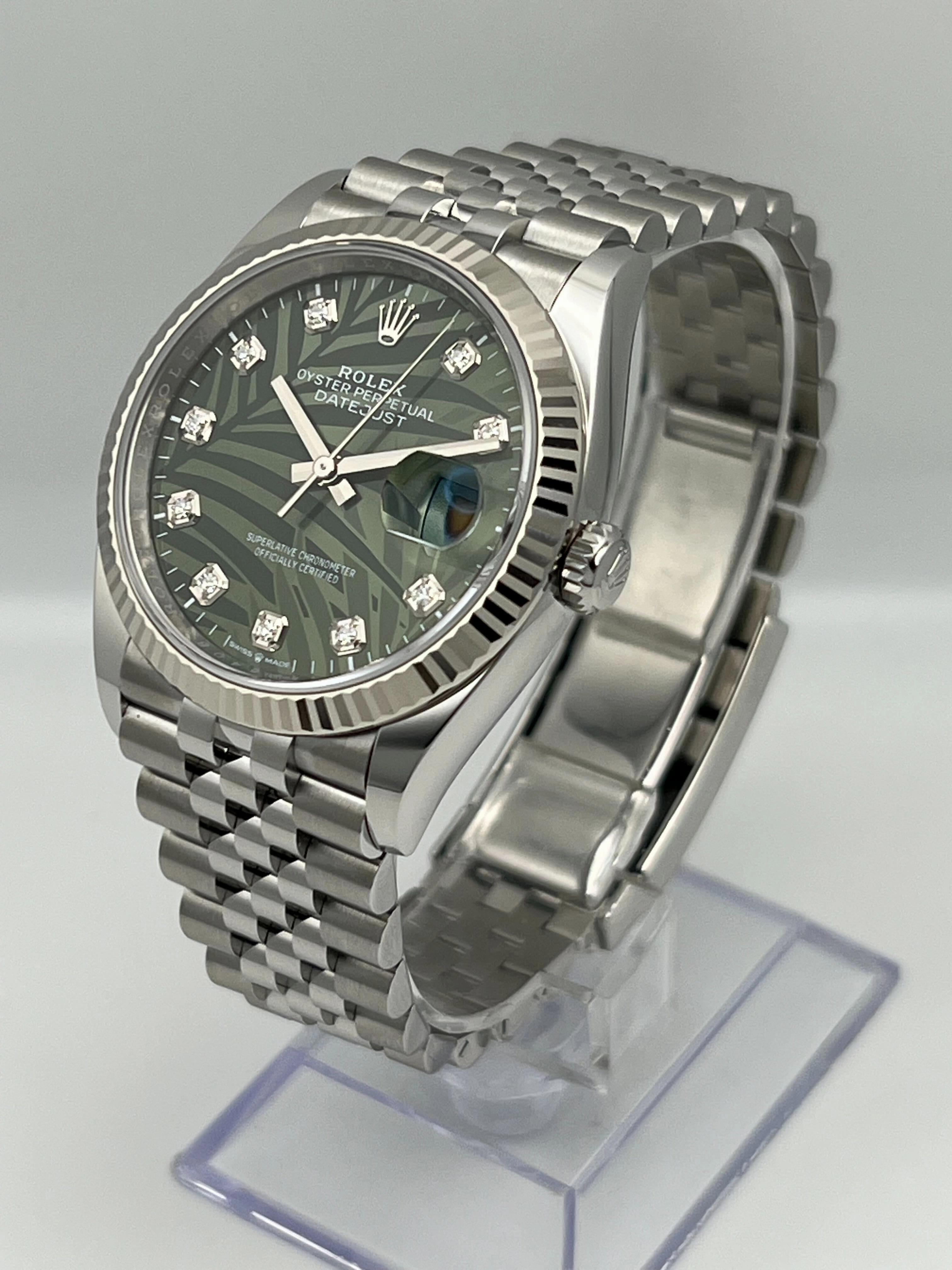 Rolex Datejust 36 126234 White Gold Stainless Steel Palm Motif Diamond Dial Jubilee (2023)