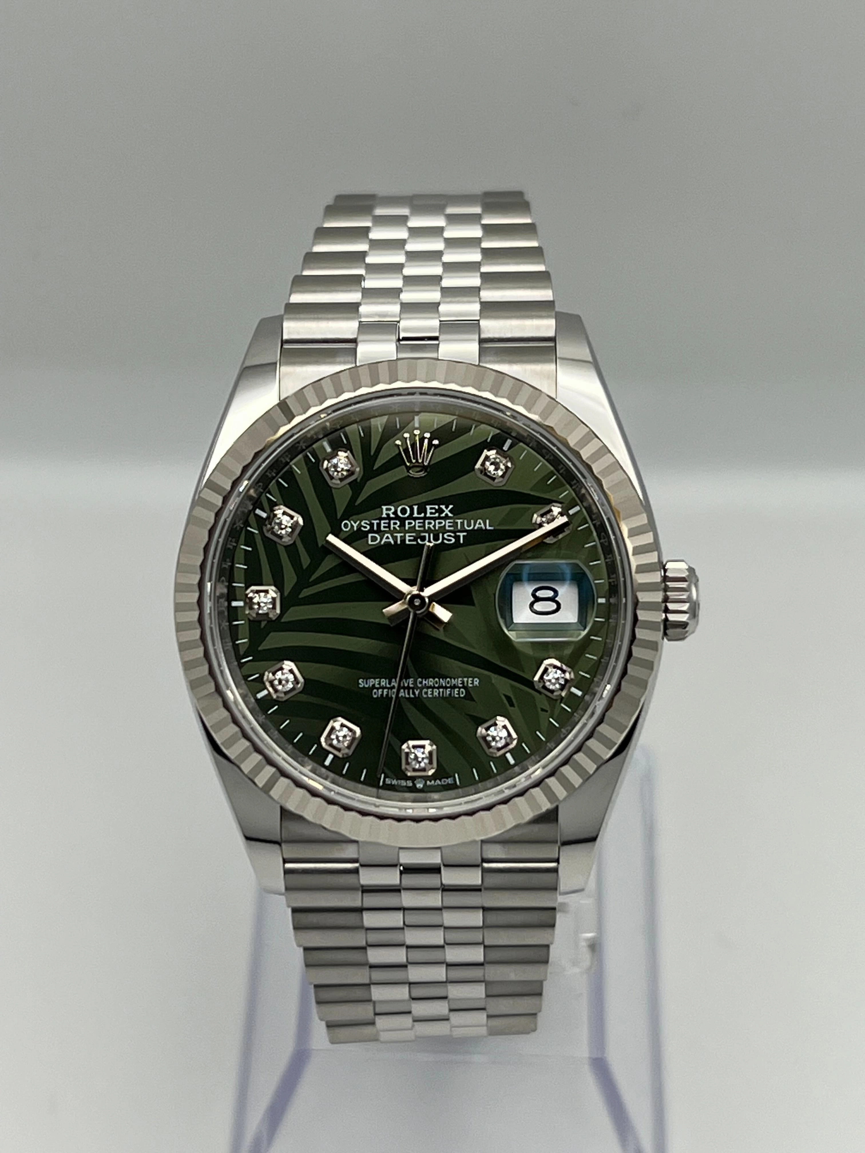 Rolex Datejust 36 126234 White Gold Stainless Steel Palm Motif Diamond Dial Jubilee (2023)
