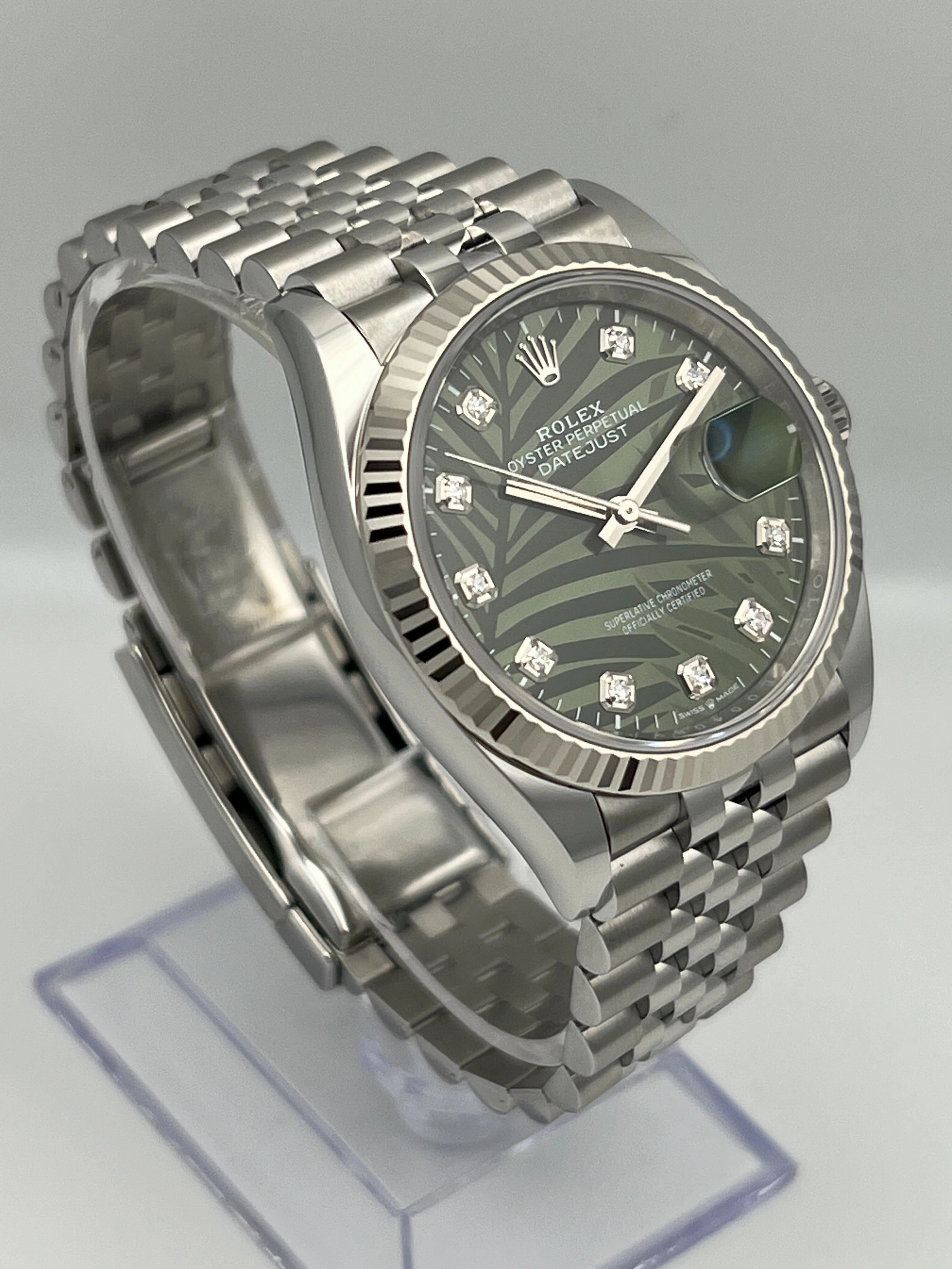 Rolex Datejust 36 126234 White Gold Stainless Steel Palm Motif Diamond Dial Jubilee (2023)
