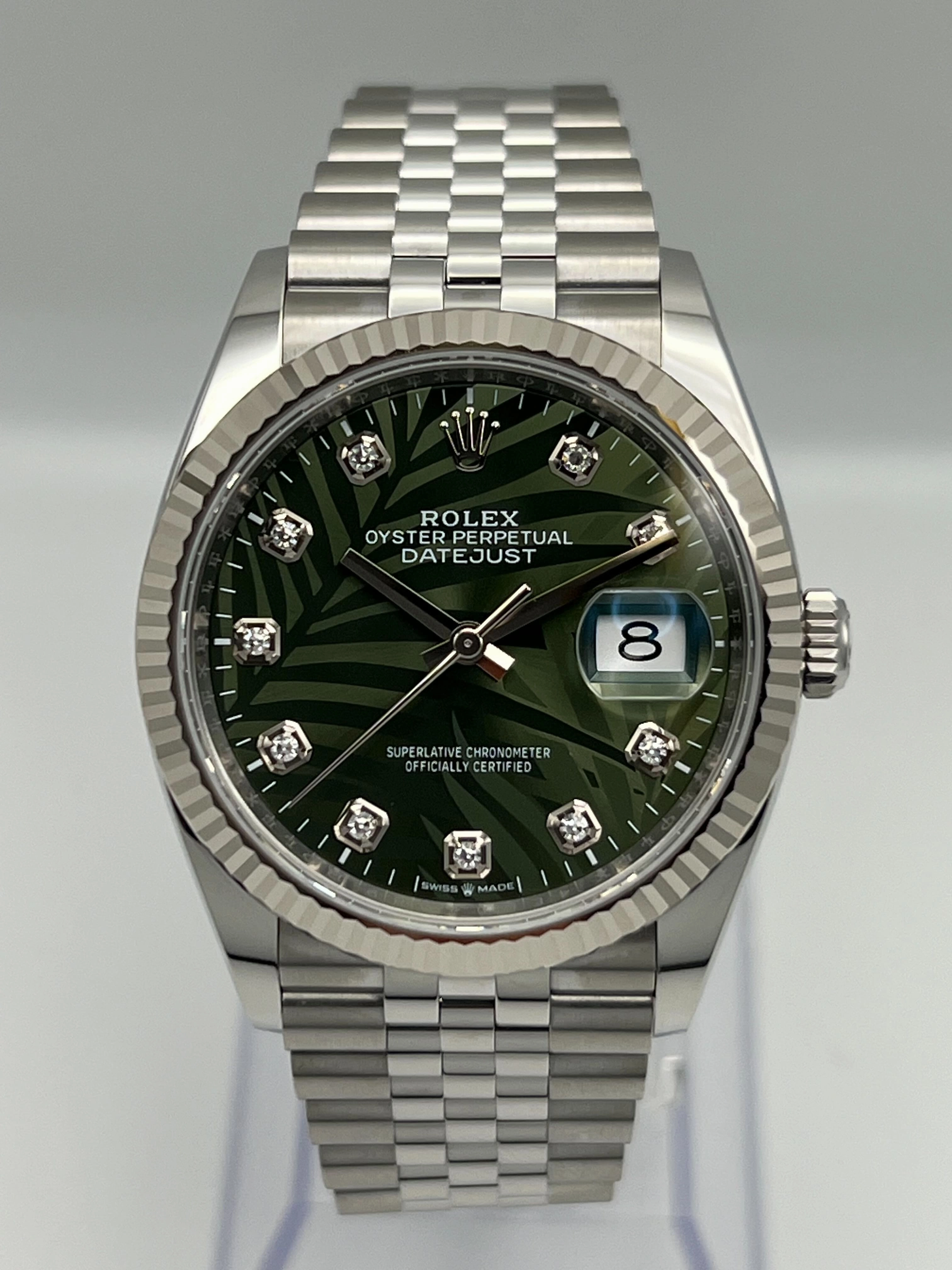 Rolex Datejust 36 126234 White Gold Stainless Steel Palm Motif Diamond Dial Jubilee (2023)