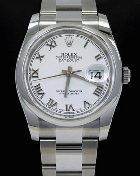 Rolex Datejust 36mm 116200  Oyster Perpetual White Roman Dial