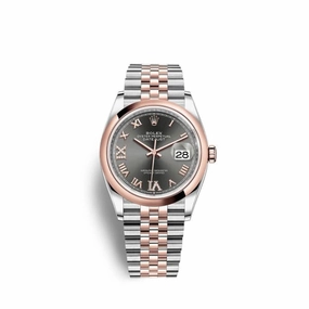 Rolex Datejust 36mm - Ref: 126201-0023 - Dark Rhodium Roman Diamond Dial, Two Tone Stainless Steel & 18K Rose Gold Jubilee Bracelet Watch