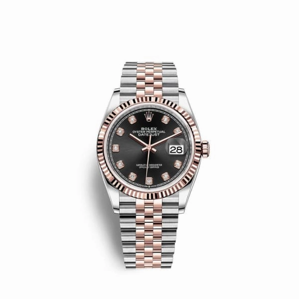 Rolex Datejust 36mm - Ref: 126231-0019 - Black Diamond Dial, Two Tone Stainless Steel & 18K Rose Gold Jubilee Bracelet Watch