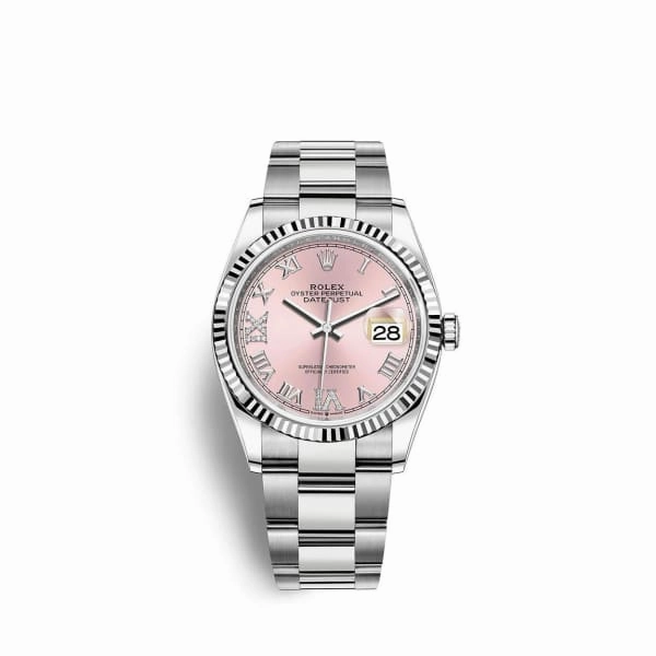 Rolex Datejust 36mm - Ref: 126234-0032 - Pink Roman Diamond Dial, Stainless Steel Oyster Bracelet Watch