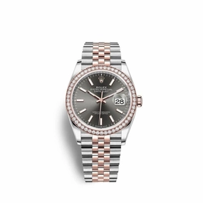 Rolex Datejust 36mm - Ref: 126281rbr-0001 - Dark Rhodium Stick Dial & Diamond Bezel, Two Tone Stainless Steel & 18K Rose Gold Jubilee Bracelet Watch