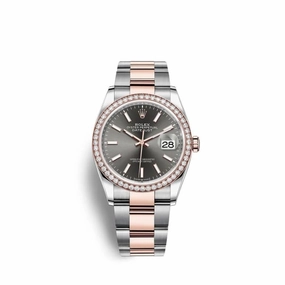 Rolex Datejust 36mm - Ref: 126281rbr-0002 - Dark Rhodium Stick Dial & Diamond Bezel, Two Tone Stainless Steel & 18K Rose Gold Oyster Bracelet Watch