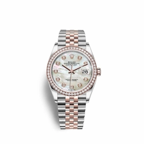 Rolex Datejust 36mm - Ref: 126281rbr-0009 - White Mother of Pearl Diamond Dial & Diamond Bezel, Two Tone Stainless Steel & 18K Rose Gold Jubilee Bracelet Watch