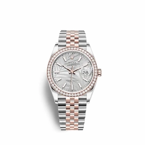 Rolex Datejust 36mm - Ref: 126281rbr-0019 - Silver Palm Motif Dial & Diamond Bezel, Two Tone Stainless Steel & 18K Rose Gold Jubilee Bracelet Watch