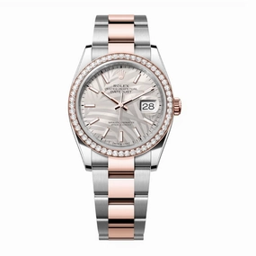 Rolex Datejust 36mm - Ref: 126281rbr-0020 - Silver Palm Motif Dial & Diamond Bezel, Two Tone Stainless Steel & 18K Rose Gold Oyster Bracelet Watch