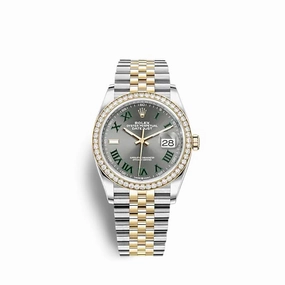 Rolex Datejust 36mm - Ref: 126283rbr-0021 - Slate Grey Wimbledon Roman Dial & Diamond Bezel, Two Tone Stainless Steel & 18K Yellow Gold Jubilee Bracelet Watch