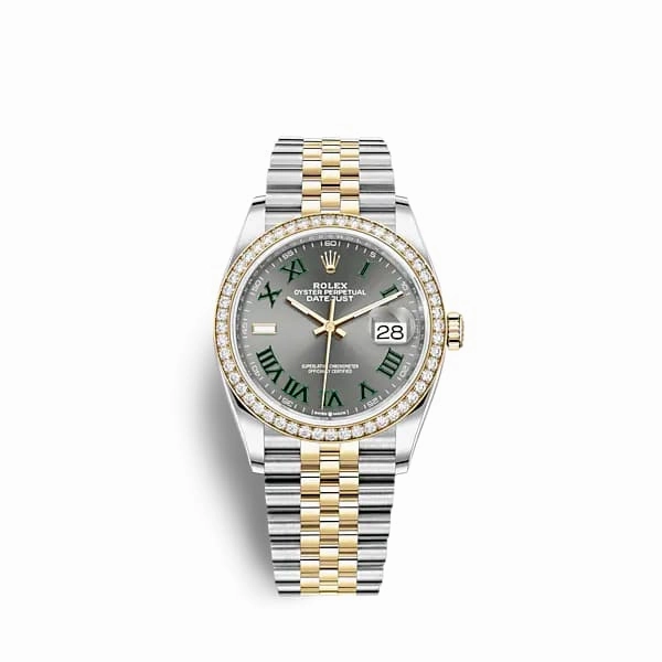 Rolex Datejust 36mm - Ref: 126283rbr-0021 - Slate Grey Wimbledon Roman Dial & Diamond Bezel, Two Tone Stainless Steel & 18K Yellow Gold Jubilee Bracelet Watch